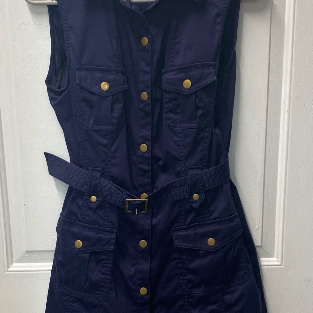 Calvin Klein Sleeveless Button Down Belted Waist Collared Dress Size 6 - Picture 2 of 9